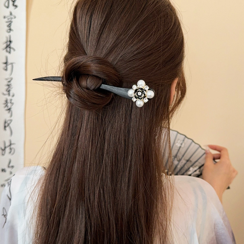 Nuevo estilo chino flor horquilla temperamento espalda Cabeza bola palillos simple madera updo pelo headwear moda nacional accesorios para el cabello para las mujeres