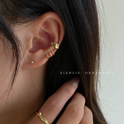 Multi-ring ear clip without ear hole Women's retro Hong Kong flavor cold wind ear clip fairy style Mori Super fairy temperament fashion simple