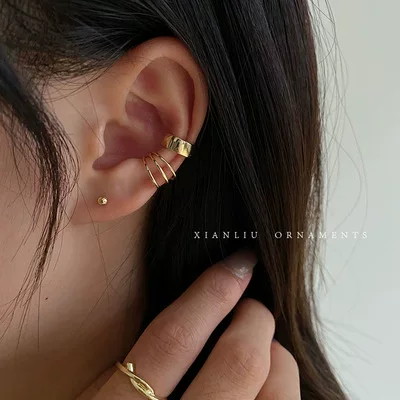 Multi-ring ear clip without ear hole Women's retro Hong Kong flavor cold wind ear clip fairy style Mori Super fairy temperament fashion simple