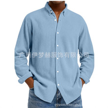 亚马逊2025欧美跨境男装秋冬休闲灯芯绒大码长袖衬衫衬衣休闲百搭