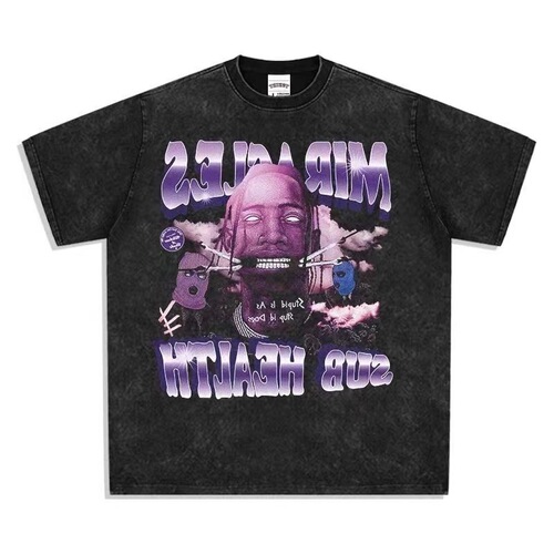 Cross-border eBay retro hip-hop printed short-sleeve washed short-sleeve loose round neck T-shirt for men, Amazon foreign trade wholesale