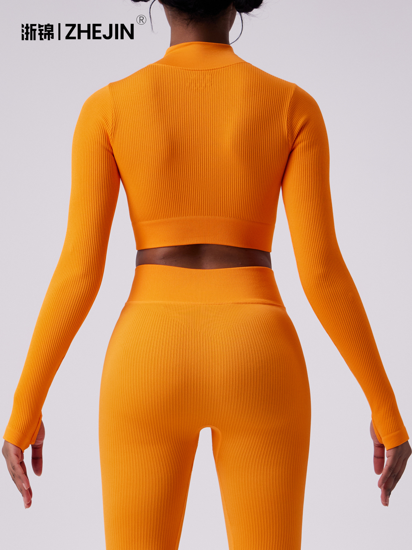 [Zhejiang brocade] European and American quick-drying elastic seamless yoga clothing long sleeve top women's elastic zipper sports fitness clothing