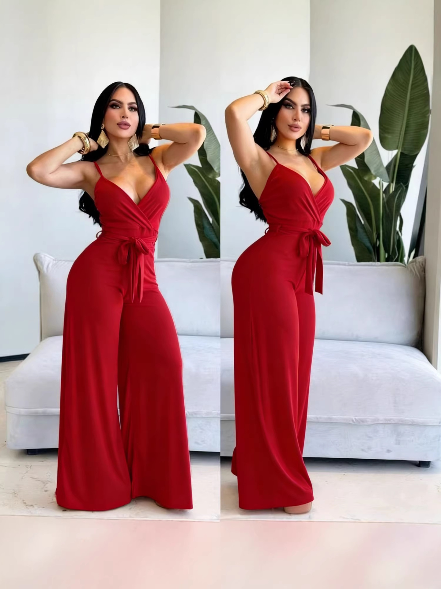 2026 primavera nuevo estilo europeo y americano sexy jacket lazos de cintura alta sensación de colgar pantalones de piernas anchas suministro de comercio exterior de mujeres