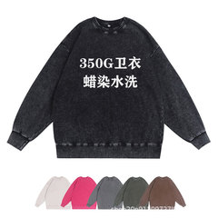 跨境350G重磅潮牌水洗做旧复古美式卫衣男女宽松圆领长袖上衣ins