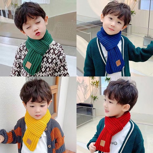 2024新款跨境外贸韩版儿童针织围巾冬纯色保暖毛线婴幼儿男女童韩