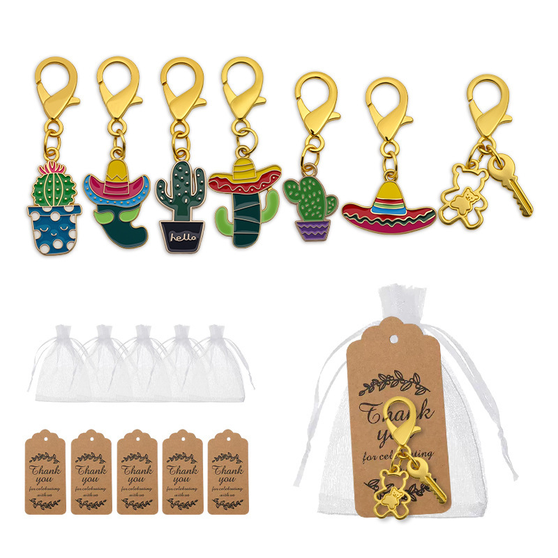 Cross-Border Hot-Selling Mexican Carnival Hat-Shaped Chili Pepper Cactus Metal Enamel Keychain Pendant Party Gift