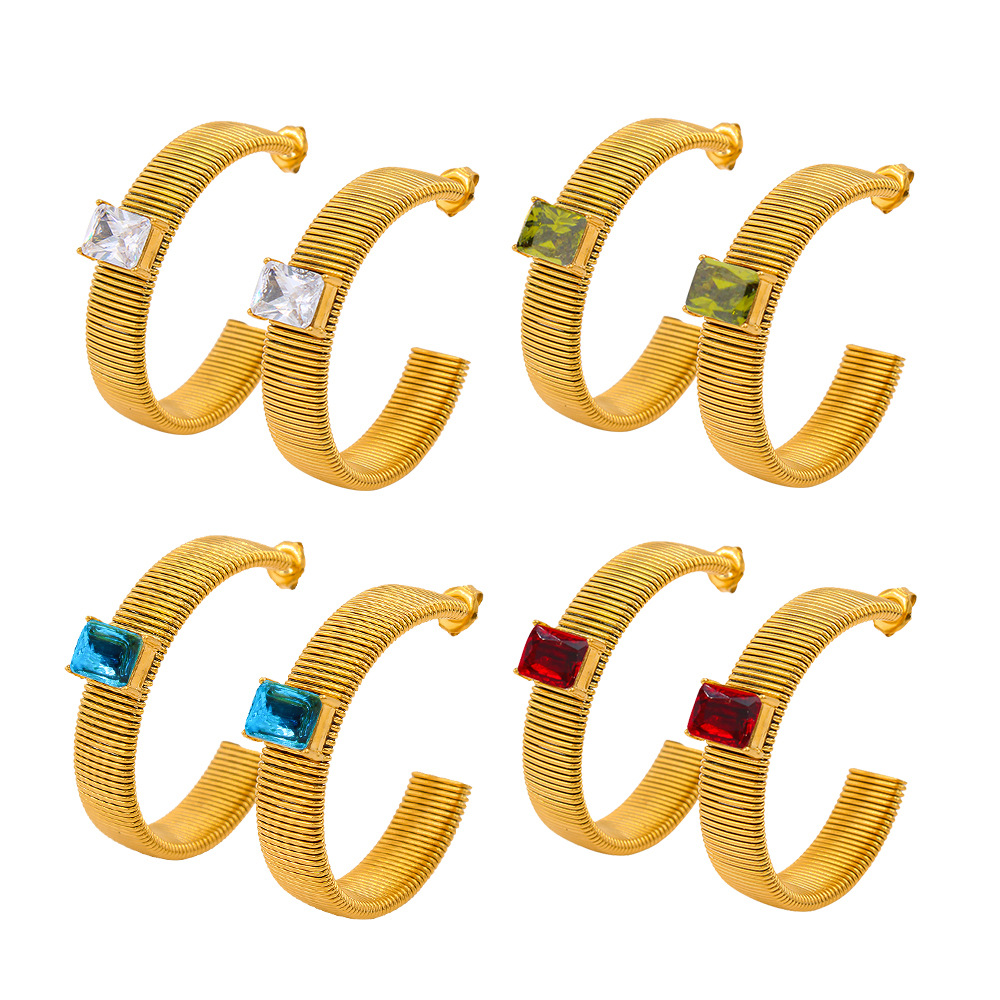 Fashion C Shape Stainless Steel Plating Inlay Zircon Ear Studs 1 Pair