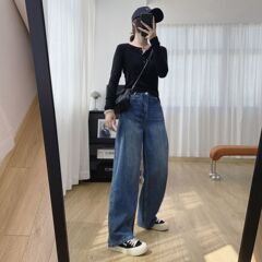 高腰显瘦工装弯刀牛仔裤女秋季2025新款宽松直筒阔腿裤香蕉镰刀裤