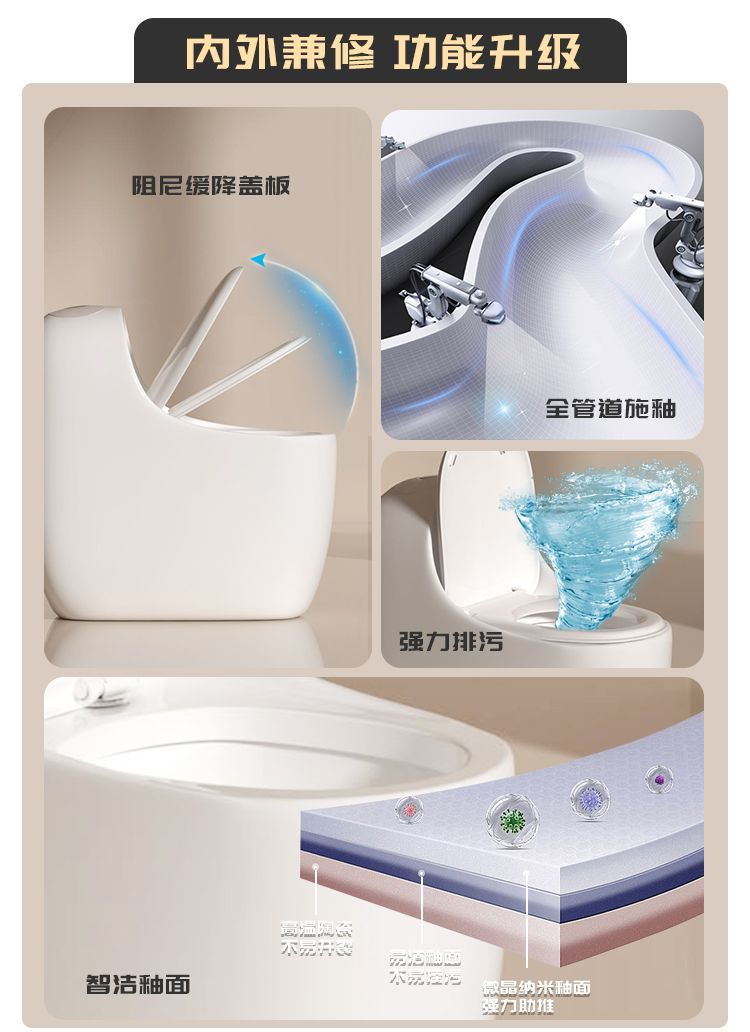 Innovative first-level water efficiency, round and smooth design, powerful spiral, large-diameter household toilet, factory wholesale one piece Application Scenario