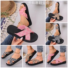 Slippers外贸新款大码厚底拖鞋女一字型交叉欧美休闲凉拖鞋女批发