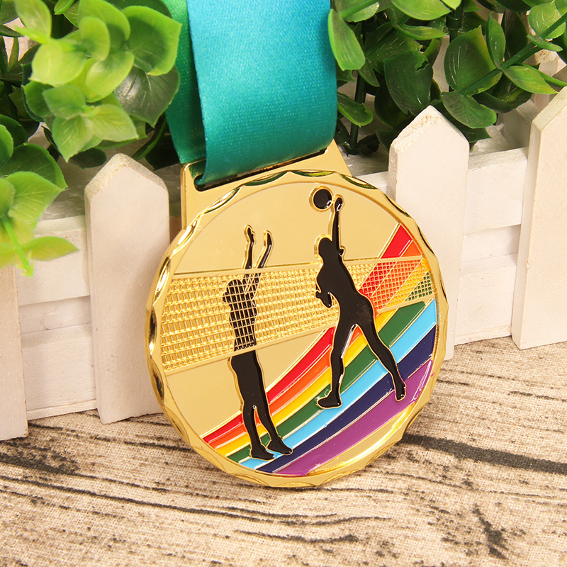 Medallas deportivas universales arcoíris al por mayor, medallas para maratón, voleibol, fútbol, medallas colgantes, medallas de bronce metálico, chapadas en oro.