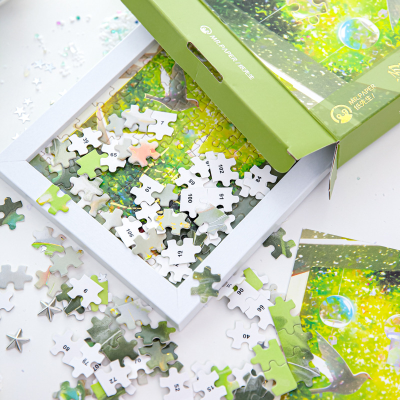 Caja de regalo de rompecabezas de bronceado Mr. Paper Cuando caen las estrellas, contiene marcos de fotos, decoración, rompecabezas de escritorio, adornos de bricolaje