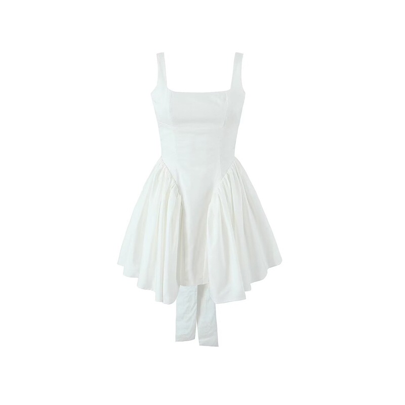 2024 spring new arrival sweet back bow mini dress cute square collar sexy backless chic dress