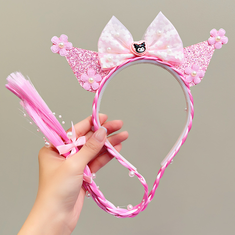 Niñas niñas lindas pelucas Sanrio trenzas prensas de cabello bandos de cabello princesa adornos de cabello de dibujos animados Koolomi arco de cabello bandos