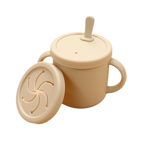 Cross-border hot selling baby silicone learning drinking cup snack cup baby insulated straw cup simple baby anti-scald milk cup