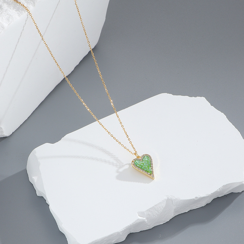 Simple Style Heart Shape Copper Enamel Zircon Pendant Necklace 1 Piece