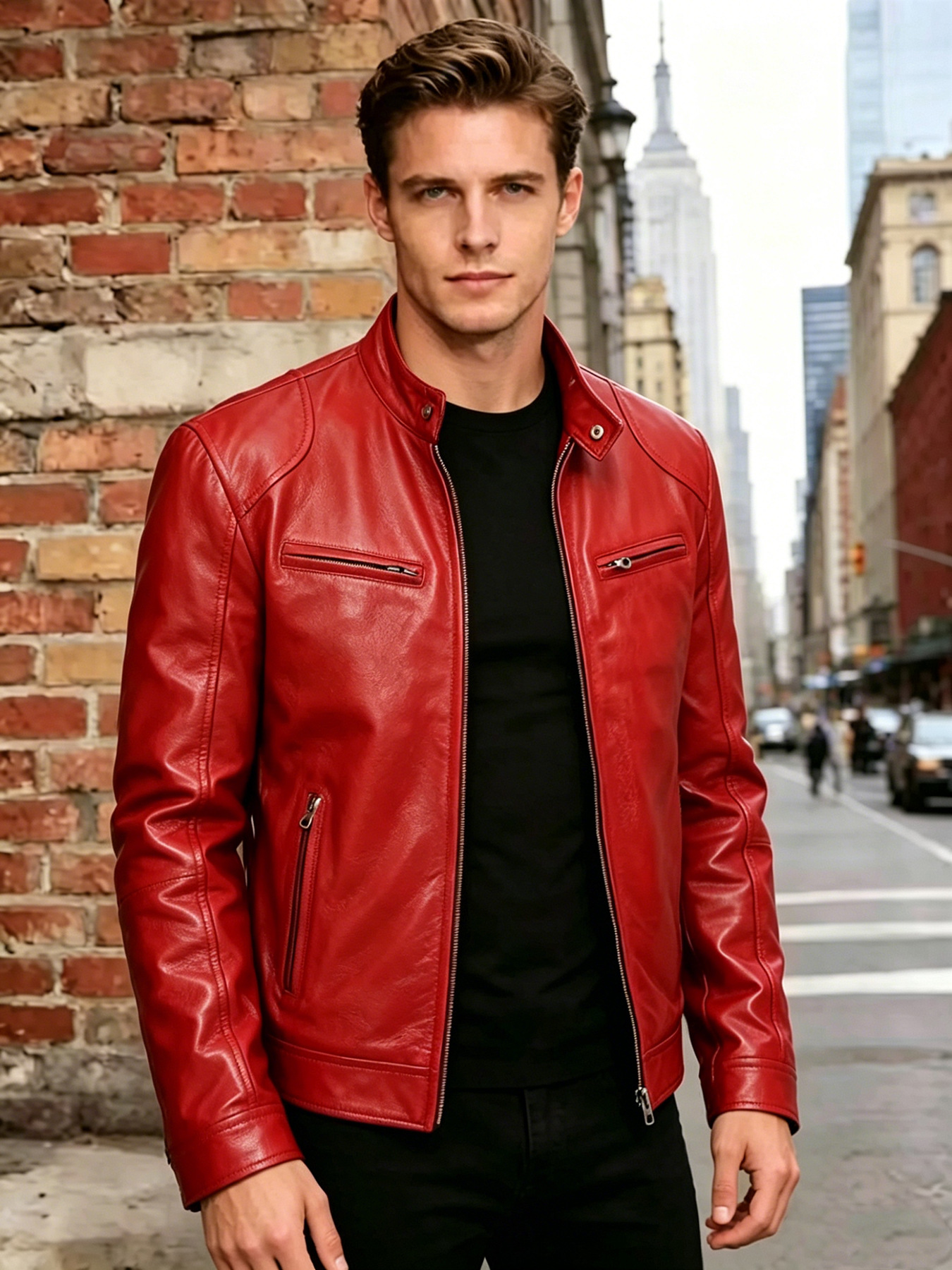 Men's Slim Fit Stand Collar PU Leather Motorcycle Jacket Trendy Short Outerwear Casual Fashion For Autumn Winter_viptrois.com