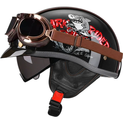 Motosiklet kaskı (dəbilqə) — All-Season Motorcycle Half Helmet Electric Motorcycle - bright-black-shark-bully-tea-mirrorcopper-mirror-m