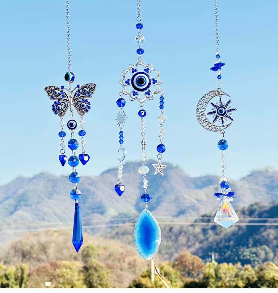 72g Weight Simple Style Shiny Moon Butterfly Artificial Crystal Glass Suncatcher Wind Chime Wall Art