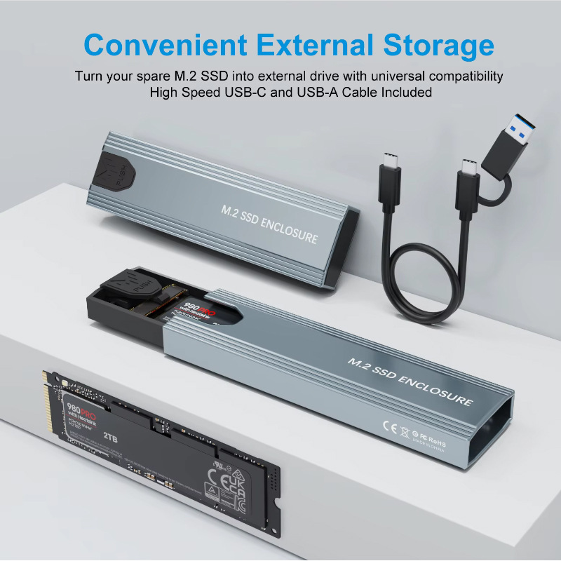 Dual Protocol M.2 Ssd Hard Drive Enclosure Nvme/Sata High Speed 10Gbps Aluminum Shell Heat Dissipation Solid State Mobile Hdd Case