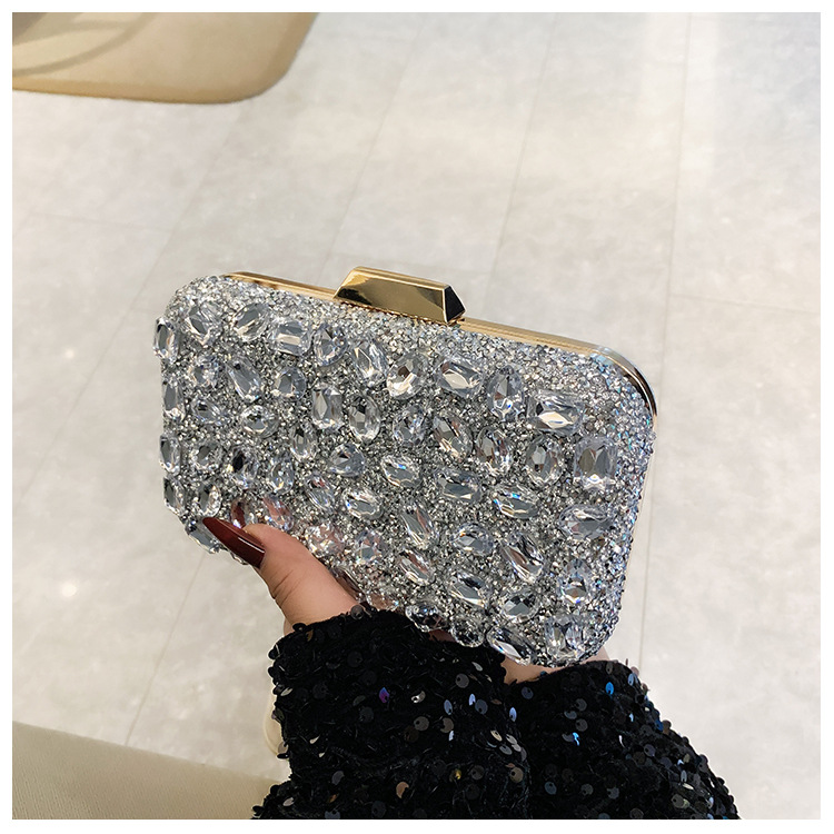 New cross-border full-diamond shiny bags, diamond-encrusted clutch bags, dinner bags, wedding banquet bags, party bags, small square bags and women's bags Item Picture