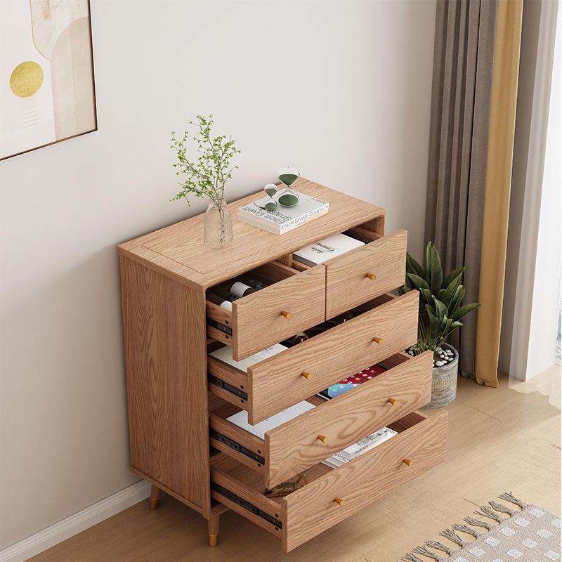 Nordic ash wood chest of drawers, six-drawer chest, solid wood chest of drawers, storage cabinet, simple bedroom, living room, home storage