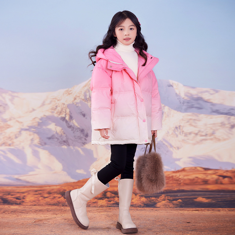 90白鴨絨女童羽絨服冬裝2023新款兒童漸變羽絨棉服大童女孩棉襖