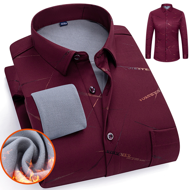 [Además de engrosamiento de terciopelo] Camisa cálida bronceada de invierno Cárdigan para hombres de mediana edad y ancianos Camisa suelta informal para hombres