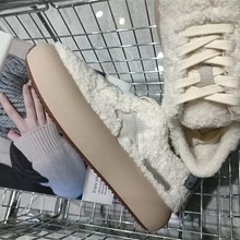 厚底加绒羊羔毛休闲鞋女2025冬季新款韩版星星毛毛鞋厚底保暖棉鞋