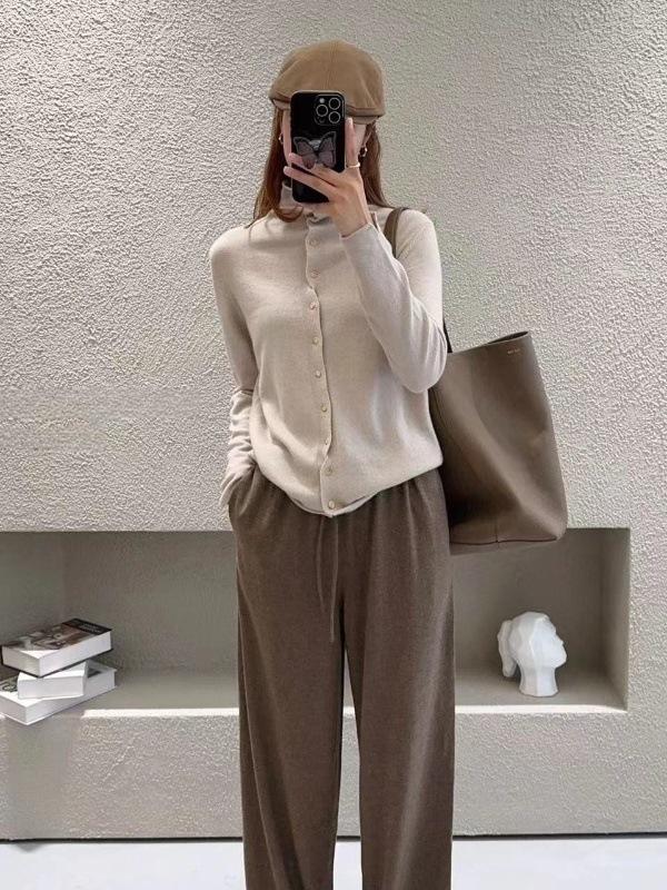 早秋洋气百搭韩版高领羊毛衫针织开衫女短款羊绒打底外套宽松毛衣|undefined