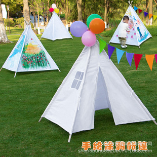 Pure White Game Painting Graffiti Handmade House Small Kidsren Hand-Painted Fabric Kindergarten DIY Painted Tent Outdoor Tent