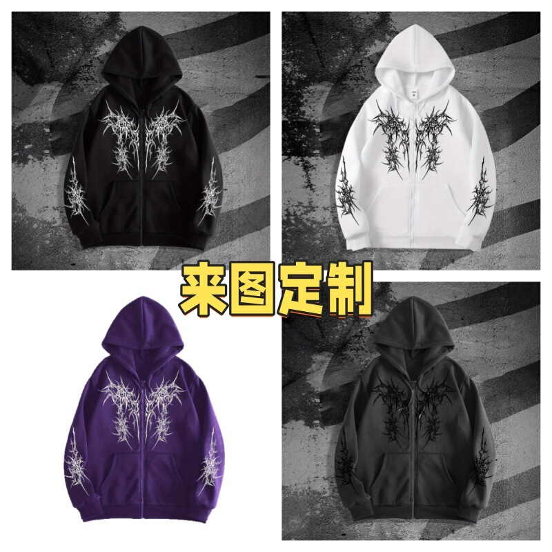 Ca Men's Gothic Dark Style Printed Zip-Up Hoodie Is Suitable for Casual Occasions and Is a Fashionable Street Trend