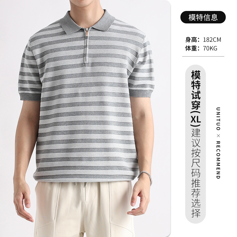 Hombres viejos tiendas de hielo polo camiseta de manga corta hombre verano alto sentido de negocios camiseta a rayas con collar para hombre