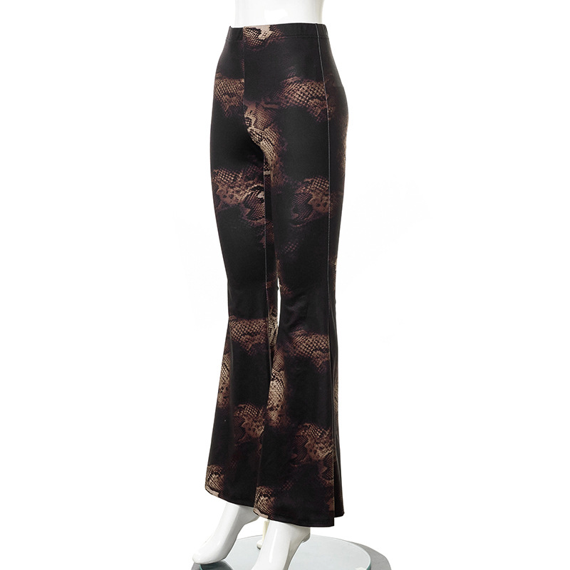 Summer Snake Print High Waist Tight Casual Flared Pants Trousers for Women