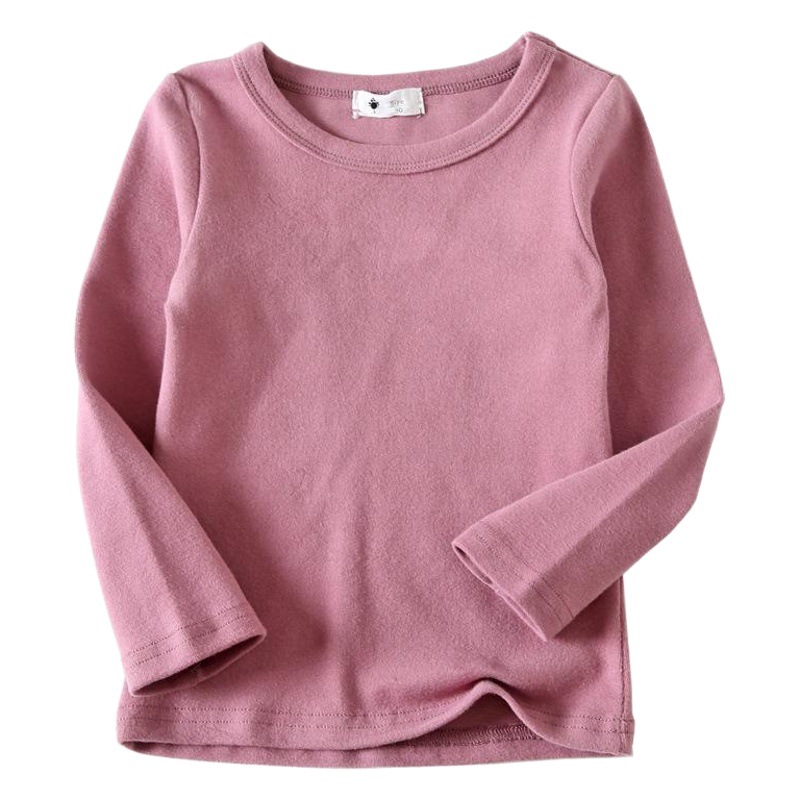 Camiseta de Manga Larga Estilo Coreano Otoño/Invierno 2025 para Niñas, Color Caramelo, Versátil, Básica, Camiseta de Cuello Redondo para Niños, con Textura Cepillada