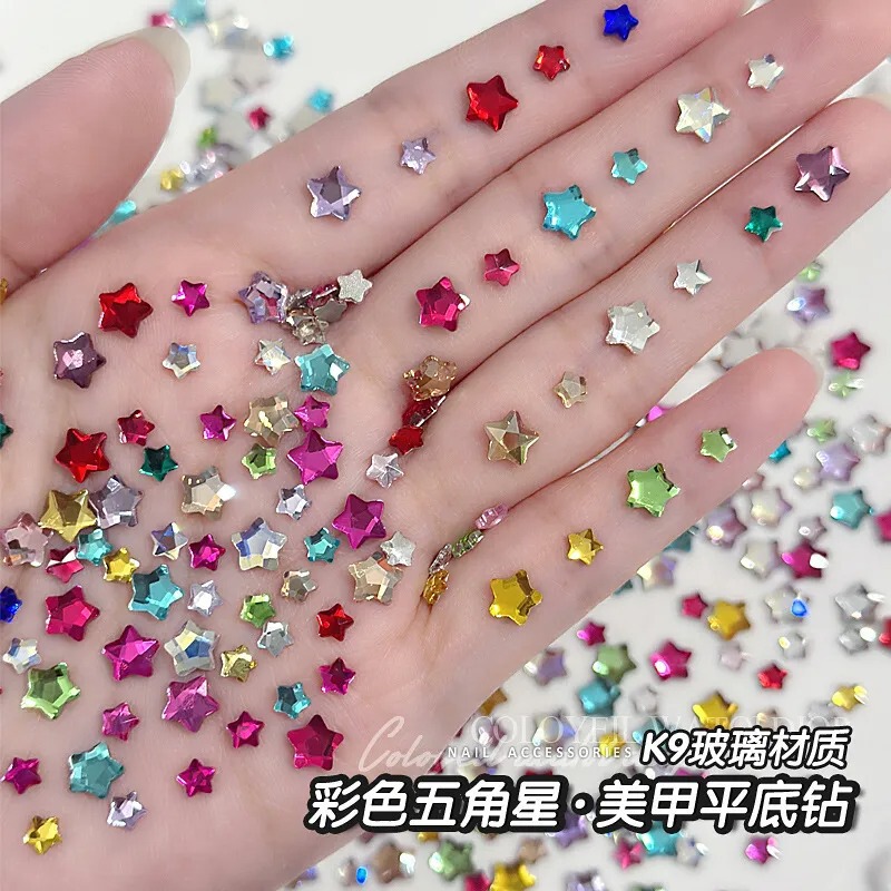 New Fat Starfish Colored Diamond Mixed Heart Diamond Flat Diamond Five-Pointed Star Nail Art Diamond Nail Art Jewelry Diamond Nail Diamond