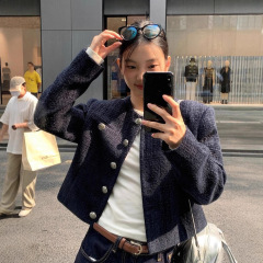 小香风外套女装秋冬季2025新款高级感复古休闲蓝色短款韩系上衣服