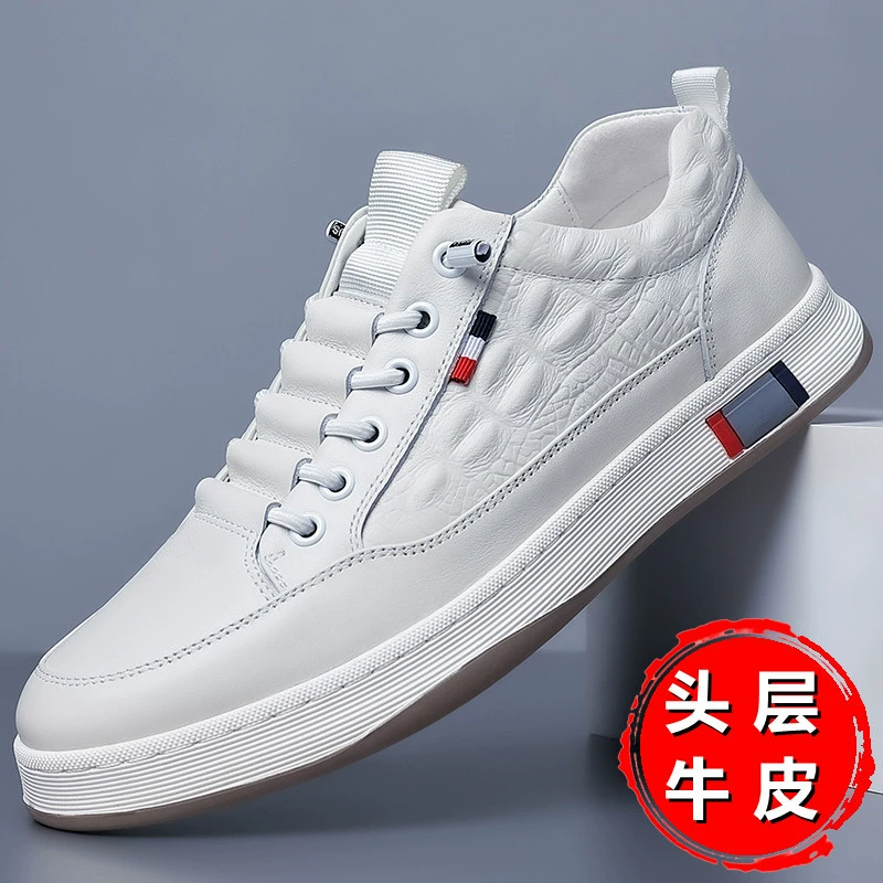 Мужская обувь из воловьей кожи с верхним слоем 2023, весенне-летняя новая мужская повседневная обувь, обувь для скейтборда в Корейском стиле, универсальная британская кожаная обувь, натуральная кожа