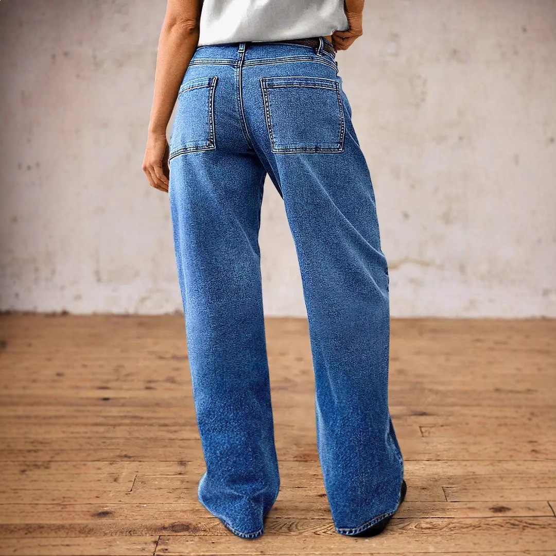 Jeans Rectos para Mujer de Mezclilla de Algodón, Cintura Alta, Elástico, para Uso Diario image 3
