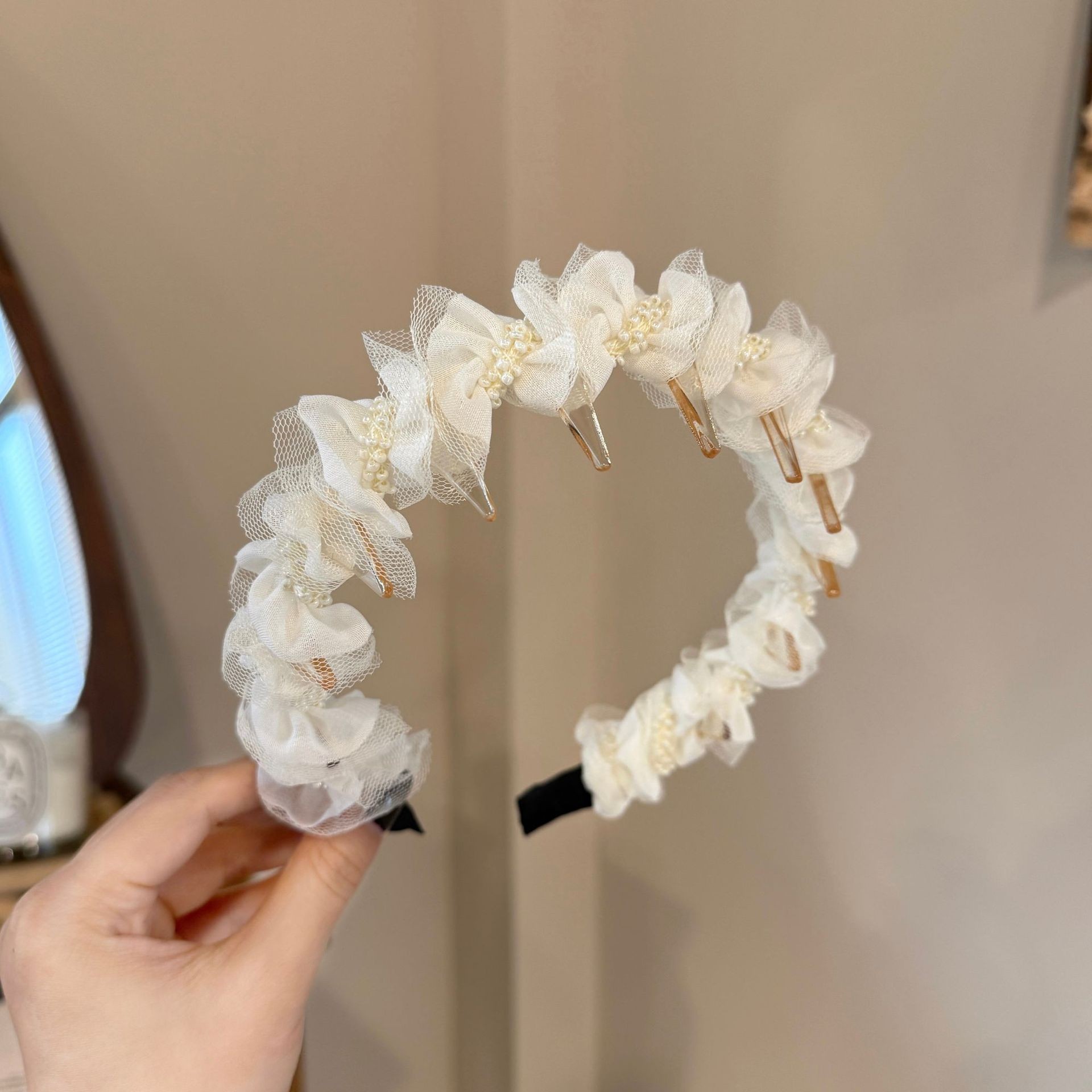Off-white - lace beaded headband