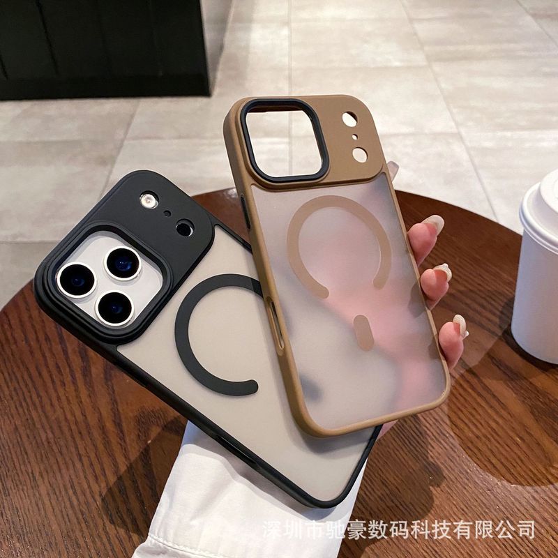 适用iPhone17promax肤感磨砂磁吸手机壳苹果16大孔全包防摔PC套15|undefined