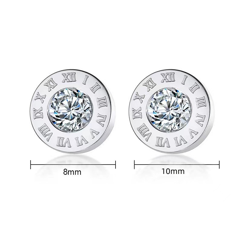 Stainless Steel Roman Numerals Zircon Earrings Korean Style Titanium Steel Letter Earrings Women's 18K Rose Gold Simple Earrings