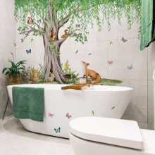 M16163创意手绘垂落的大树动物墙贴客厅卧室背景墙装饰自粘墙贴