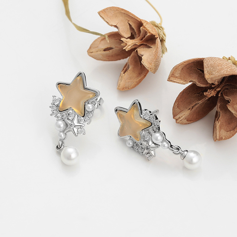 Xuping joyería dulce suave viento moca piedra simple pequeño fresco imitación de perlas perilla estrella auriculares al por mayor