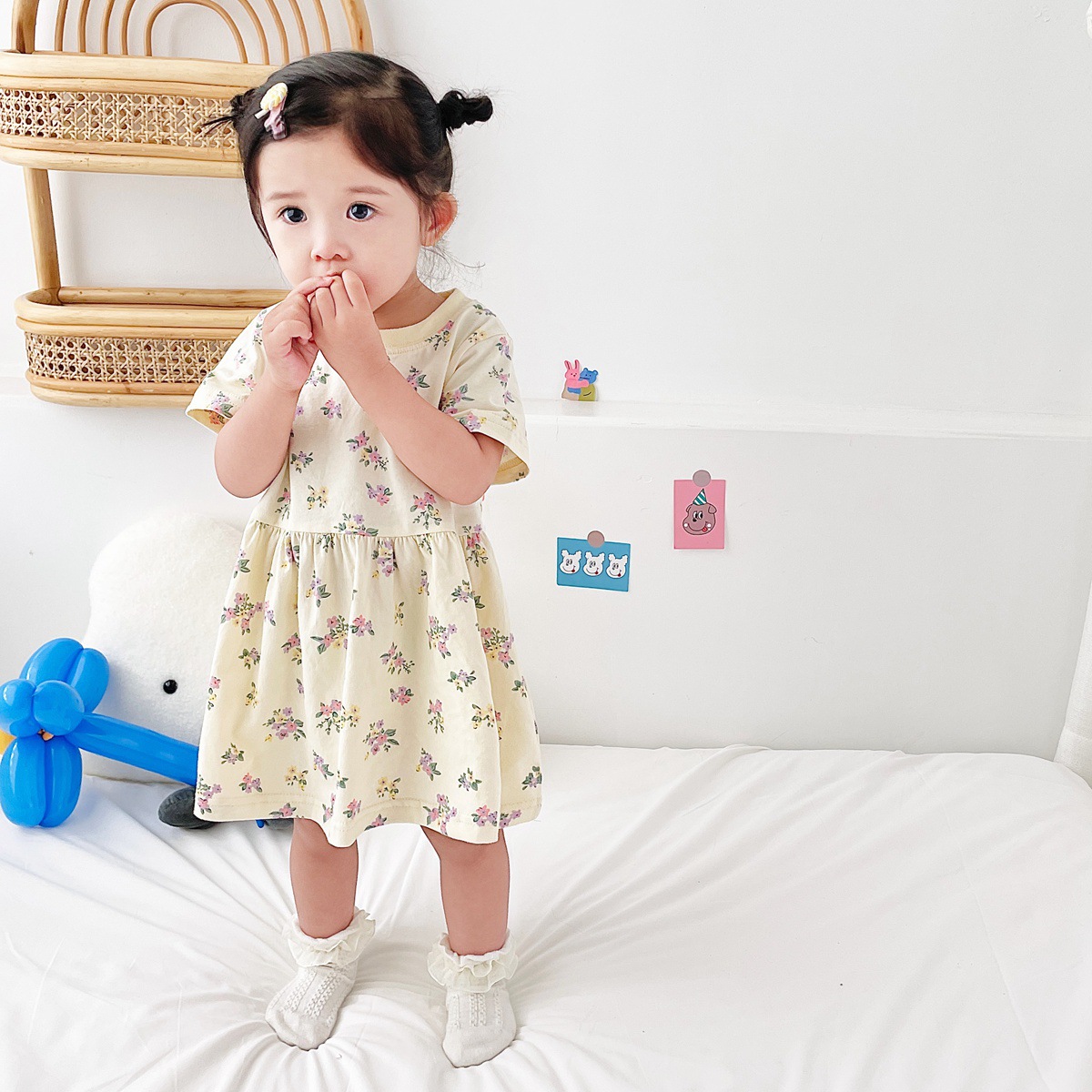 Girls Dress Korean Style Cotton Baby Clothes Floral Print Children's Baby Skirt Instagram Style Baby Clothing Summer