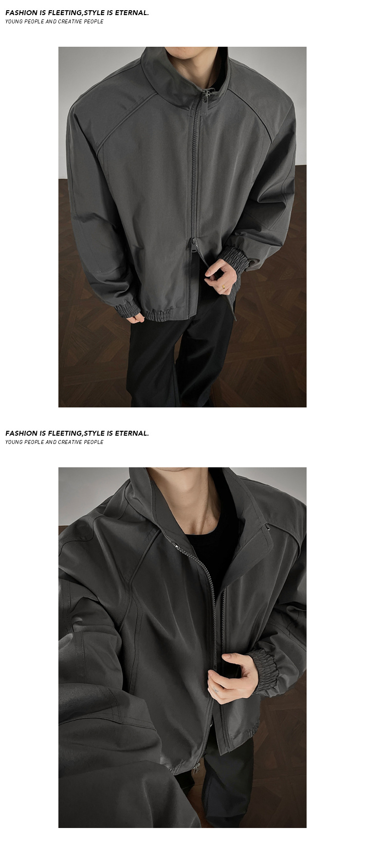 Bomber Cleanfit destrutturato con colletto alto da uomo, modello baseball corto in stile americano con spalla strutturata_voghion.com