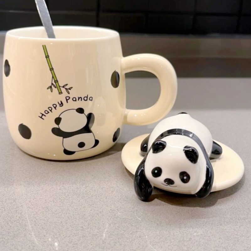 趴熊猫杯子陶瓷杯带盖水杯生日礼物女生成都旅游纪念品送朋友|undefined