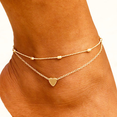 New European and American-style fashion oval-bead chain with a big heart—casual women's beach resort-inspired footwear accessory, perfect for export trade.
