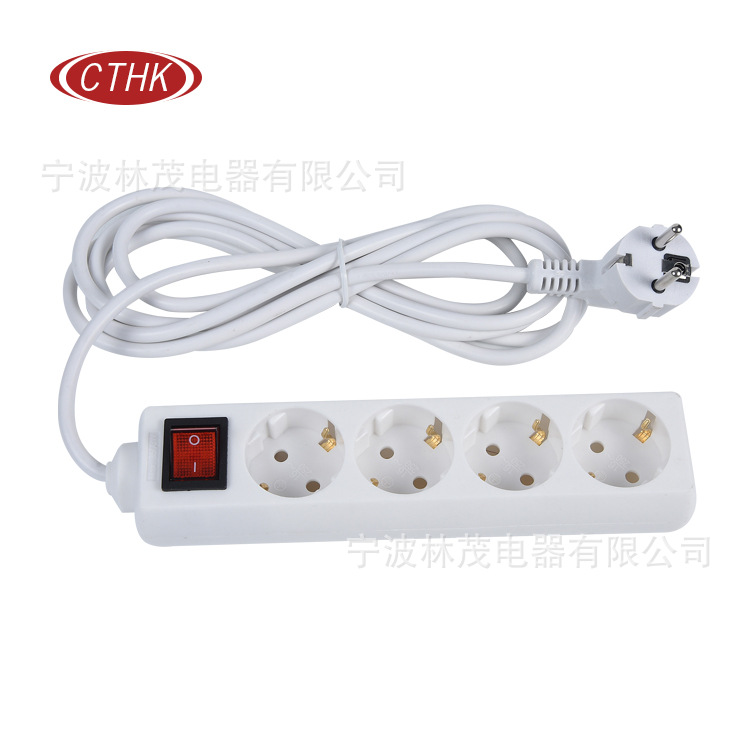 工厂直销 新款 欧式多功能排插4孔 德式基础款带总开关3-6孔排插
