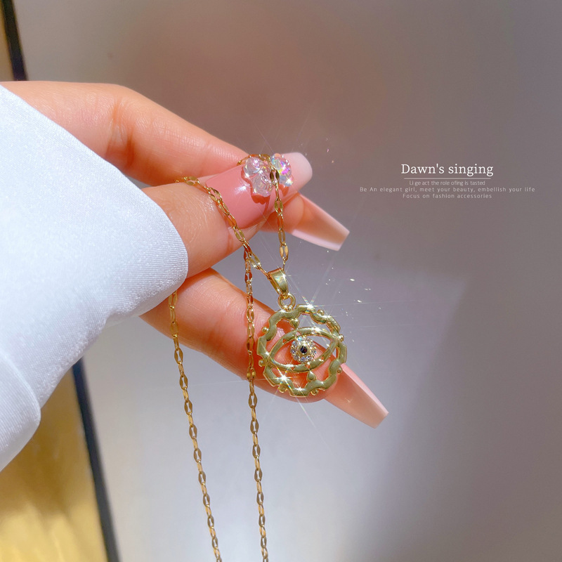 Devil Eye Pendant Necklace With Zircon In Real Gold Plated Chain_voghion.com